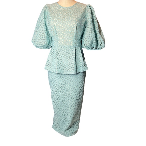 # A159 Gracia Bridgerton inspired  Light Blue Floral Lace Skirt Set NWT  S - Picture 1 of 10